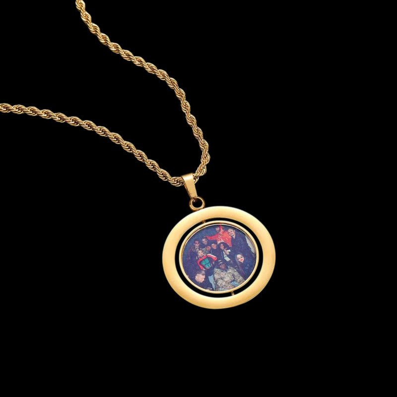 3D Customized Double Sided Photo Stainless Steel Round Pendant - 33mm - TONGSHOP / Length:16 / Length:18