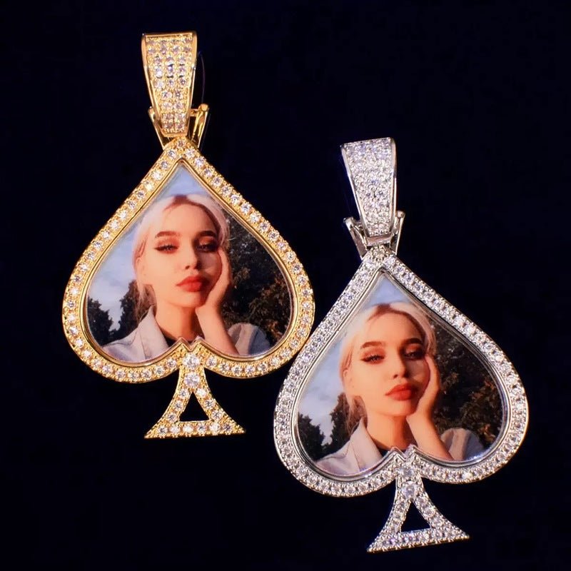 3D Customized Photo Ace of Spades Pendant - 32mm - TONGSHOP / Length:16 / Length:18