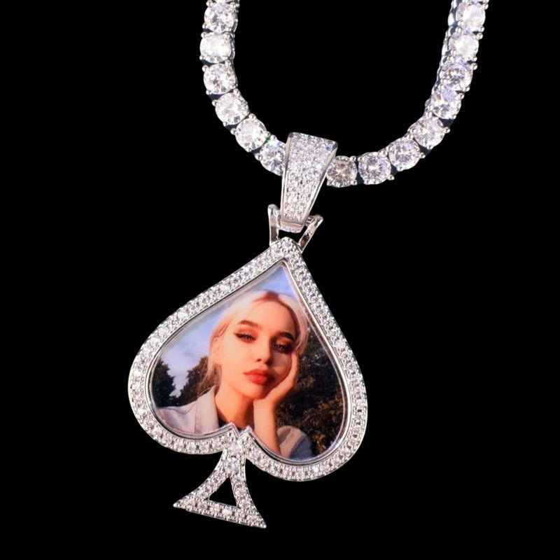 3D Customized Photo Ace of Spades Pendant - 32mm - TONGSHOP / Length:16 / Length:18