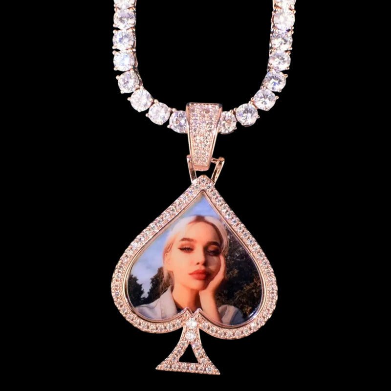 3D Customized Photo Ace of Spades Pendant - 32mm - TONGSHOP / Length:16 / Length:18
