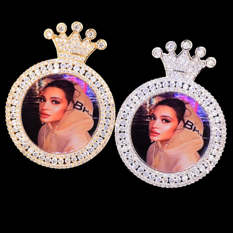3D Customized Photo Crown Round Pendant - 40mm - TONGSHOP / Length:16 / Length:18