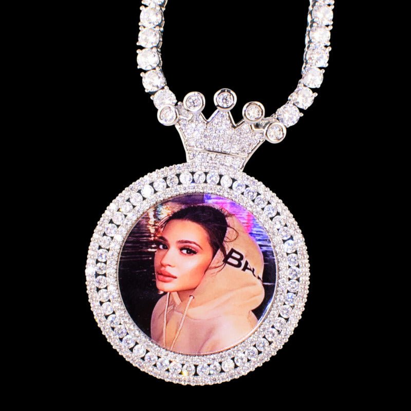 3D Customized Photo Crown Round Pendant - 40mm - TONGSHOP / Length:16 / Length:18