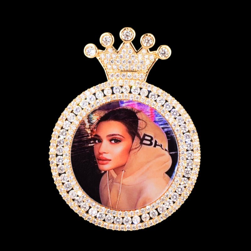3D Customized Photo Crown Round Pendant - 40mm - TONGSHOP / Length:16 / Length:18