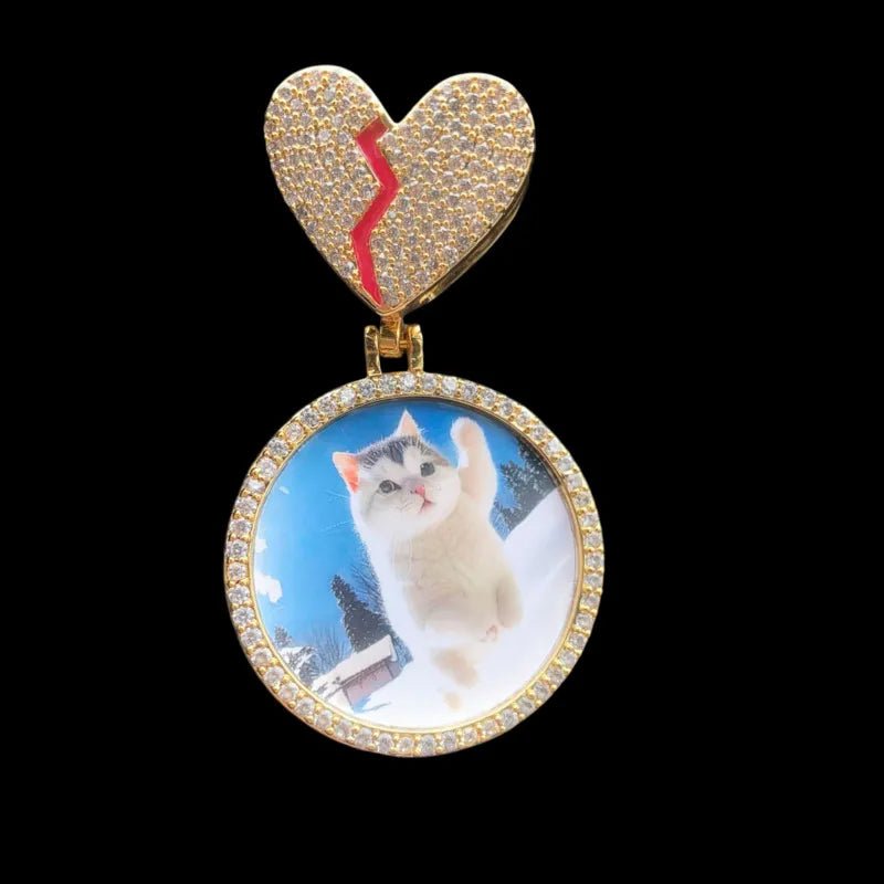 3D Customized Photo Heart Shaped Clasp Round Pendant - 35mm - TONGSHOP / Length:16 / Length:18