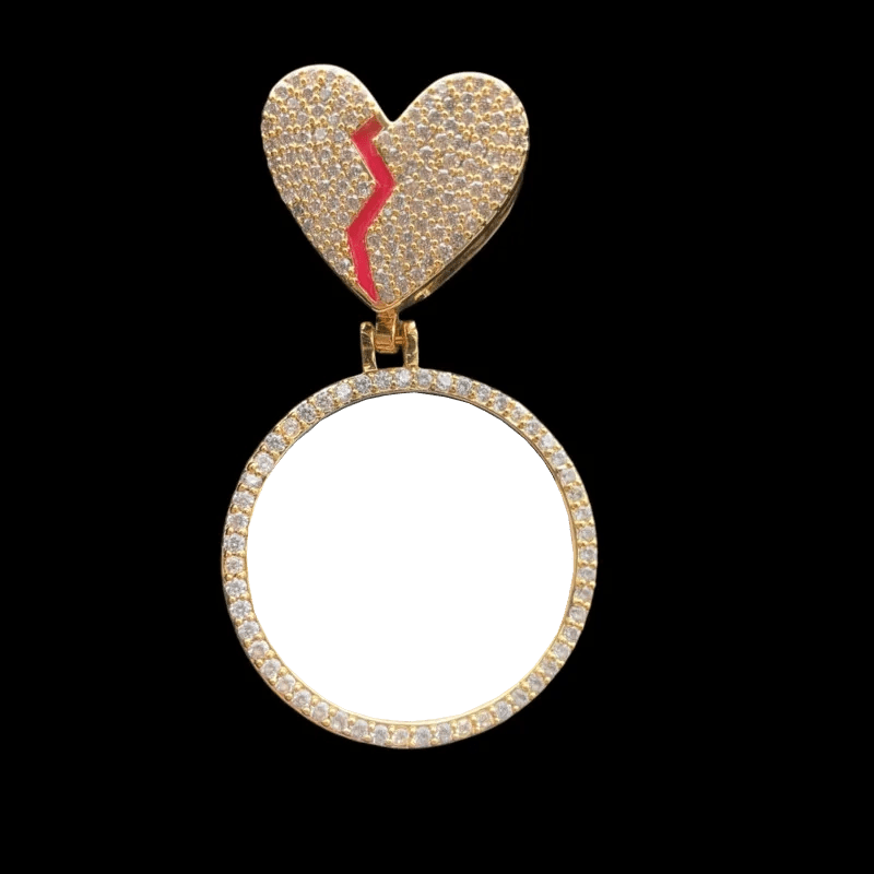3D Customized Photo Heart Shaped Clasp Round Pendant - 35mm - TONGSHOP / Length:16 / Length:18