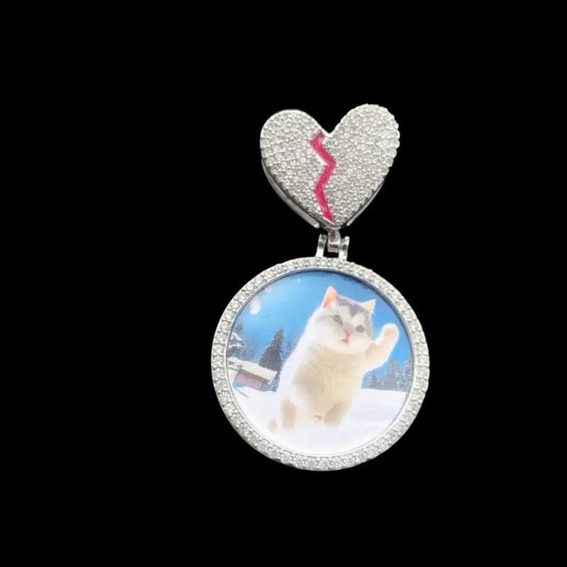 3D Customized Photo Heart Shaped Clasp Round Pendant - 35mm - TONGSHOP / Length:16 / Length:18