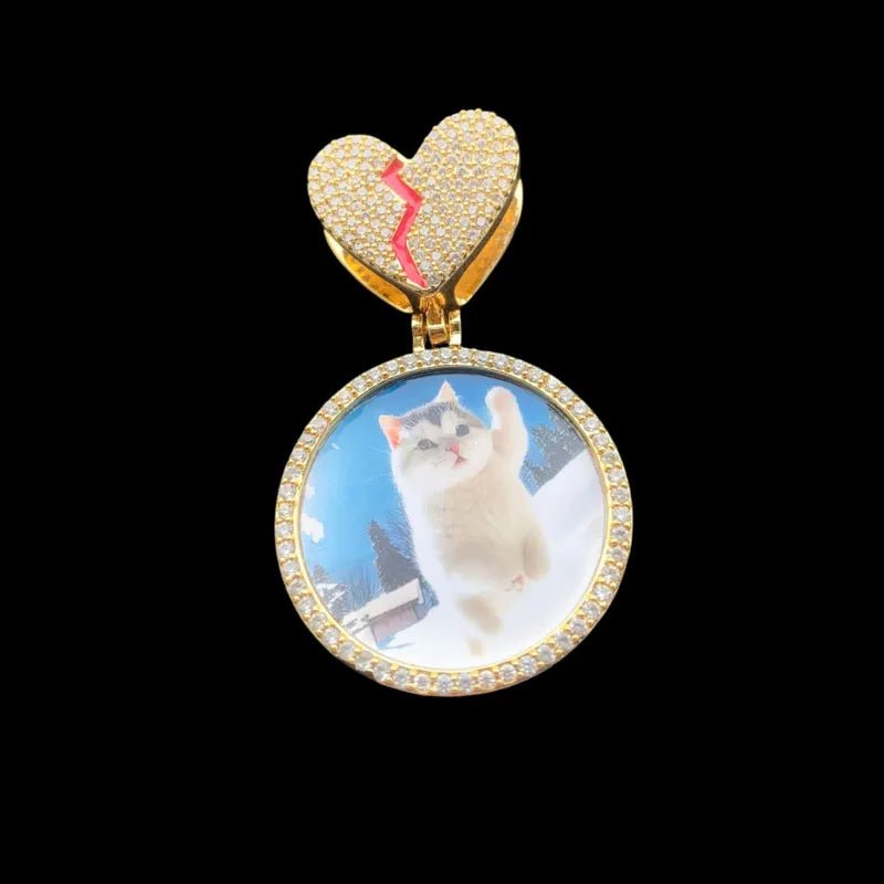 3D Customized Photo Heart Shaped Clasp Round Pendant - 35mm - TONGSHOP / Length:16 / Length:18