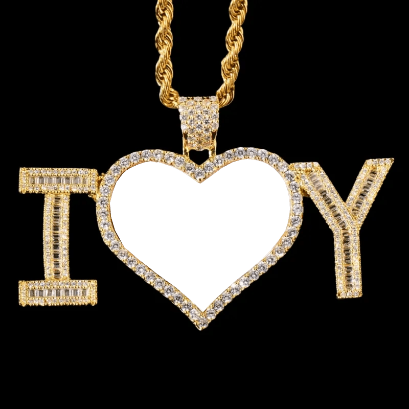 3D Customized Photo "I Love You" Heart Pendant - 70mm - TONGSHOP / Length:16 / Length:18