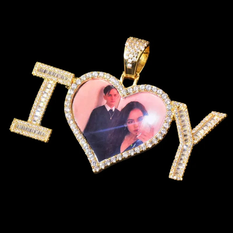 3D Customized Photo "I Love You" Heart Pendant - 70mm