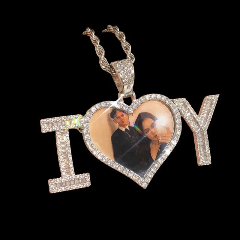 3D Customized Photo "I Love You" Heart Pendant - 70mm - TONGSHOP / Length:16 / Length:18