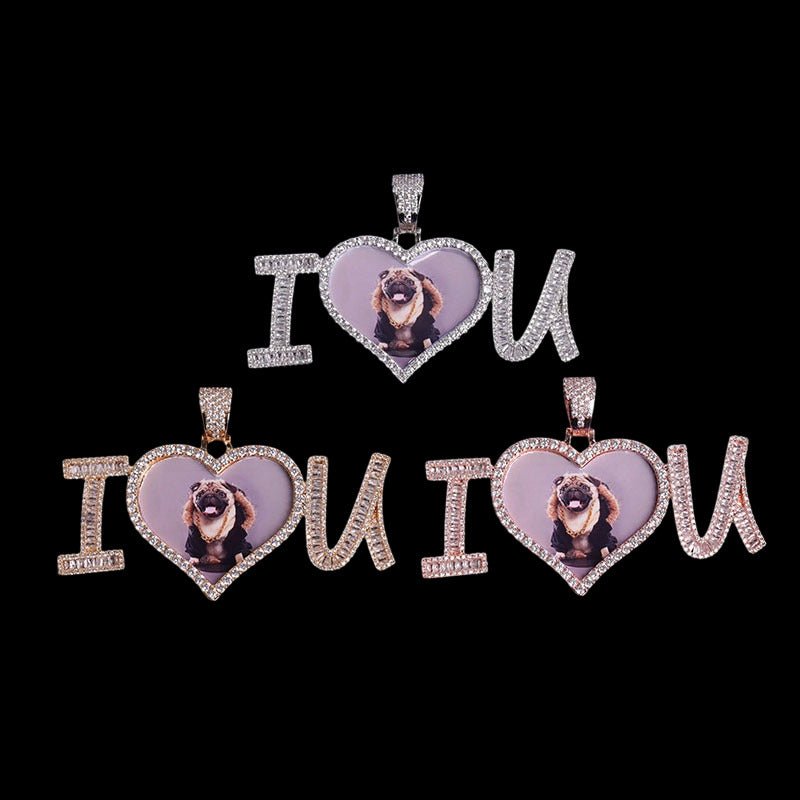 3D Customized Photo "I Love You" Pendant - 75mm - TONGSHOP / Length:16 / Length:18