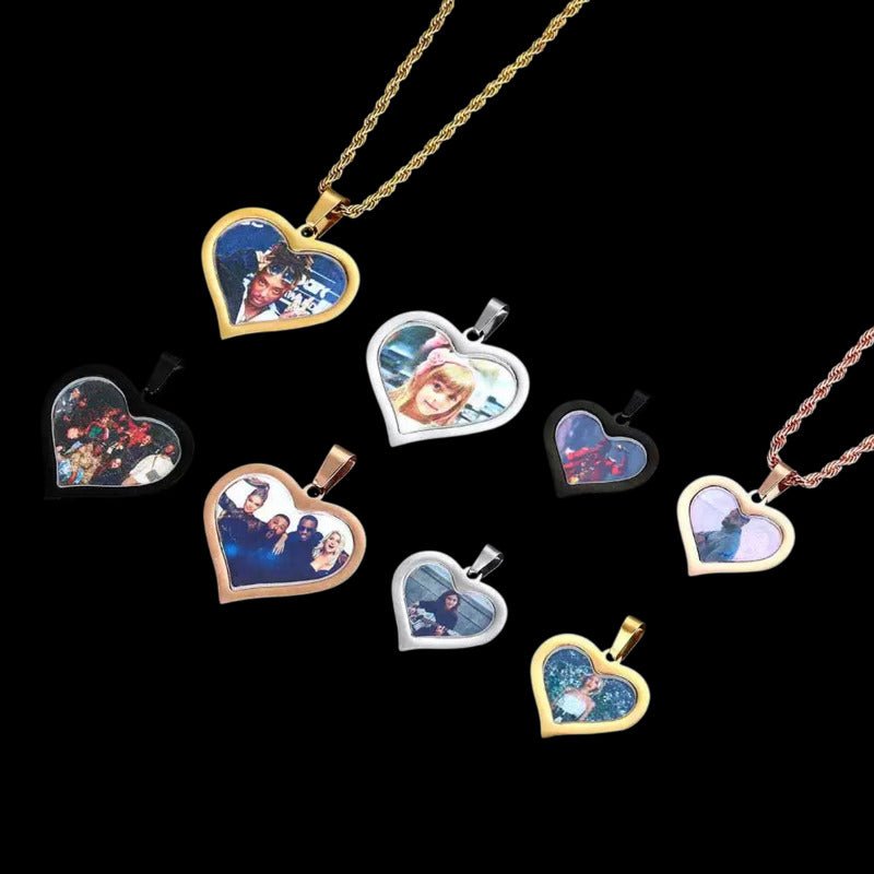 3D Customized Photo Stainless Steel Heart Pendant - 35mm - TONGSHOP / Length:16 / Length:18