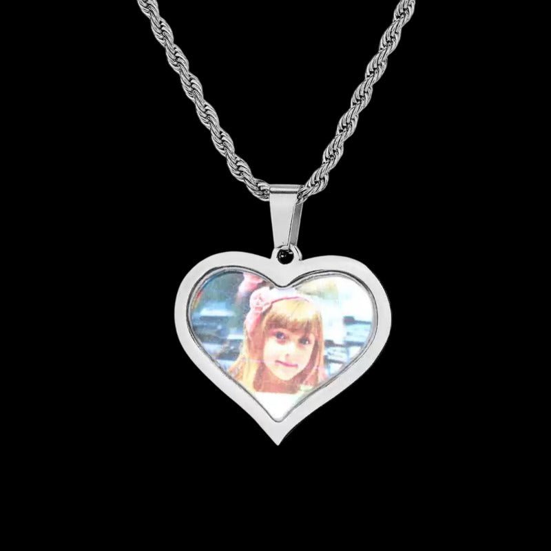 3D Customized Photo Stainless Steel Heart Pendant - 35mm - TONGSHOP / Length:16 / Length:18