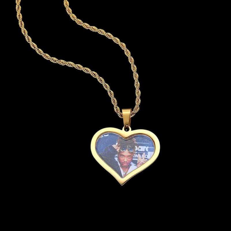 3D Customized Photo Stainless Steel Heart Pendant - 35mm - TONGSHOP / Length:16 / Length:18