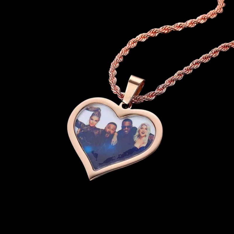 3D Customized Photo Stainless Steel Heart Pendant - 35mm - TONGSHOP / Length:16 / Length:18