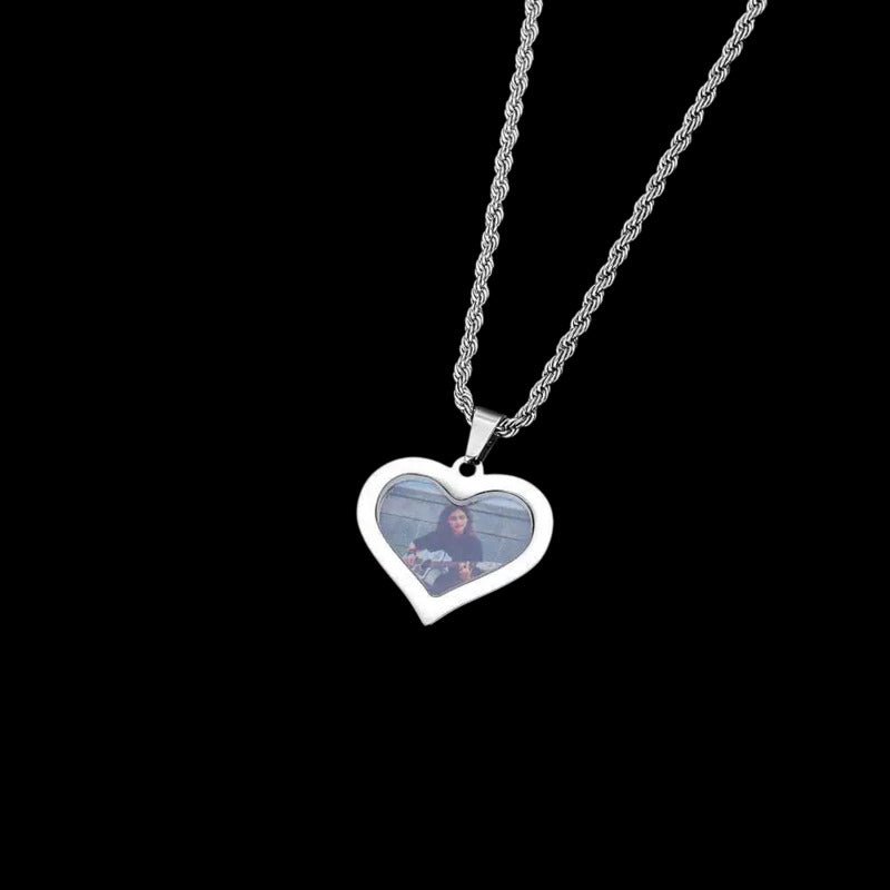 3D Customized Photo Stainless Steel Heart Pendant - 35mm - TONGSHOP / Length:16 / Length:18