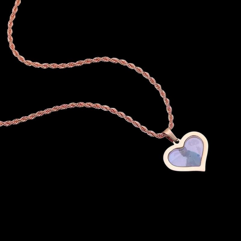 3D Customized Photo Stainless Steel Heart Pendant - 35mm - TONGSHOP / Length:16 / Length:18