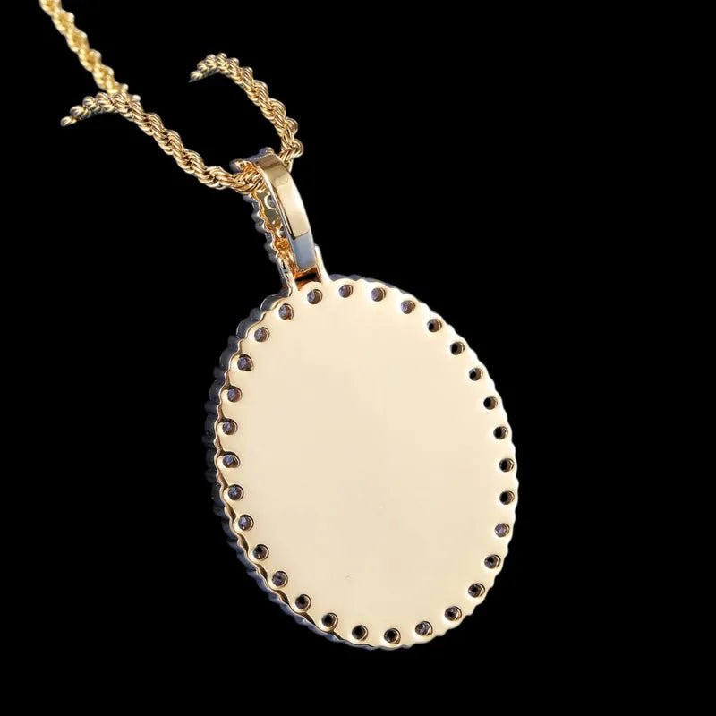3D New Custom Photo Oval Pendant in White Gold - 38mm - TONGSHOP / Length:16 / Length:18