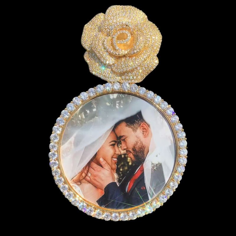 3D Rose Round Customized Photo Pendant - 70mm - TONGSHOP / Length:16 / Length:18