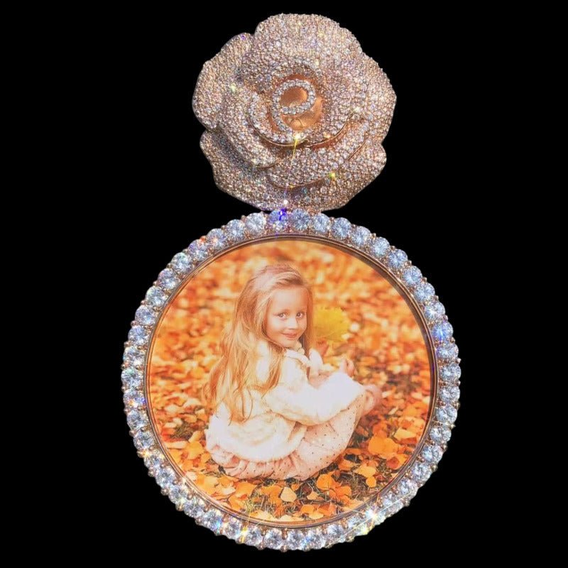 3D Rose Round Customized Photo Pendant - 70mm - TONGSHOP / Length:16 / Length:18