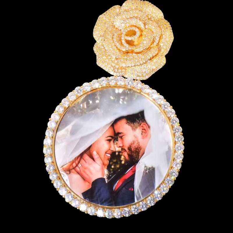3D Rose Round Customized Photo Pendant - 70mm - TONGSHOP / Length:16 / Length:18