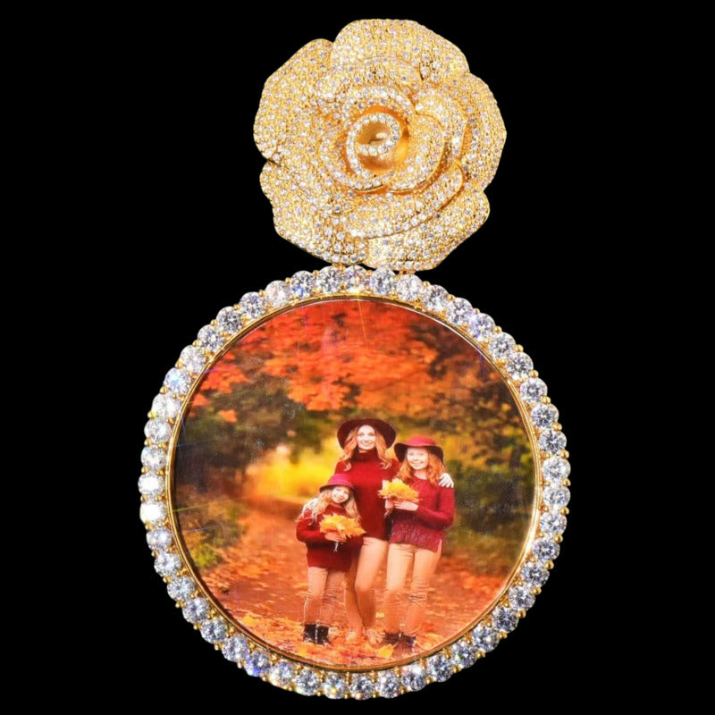 3D Rose Round Customized Photo Pendant - 70mm