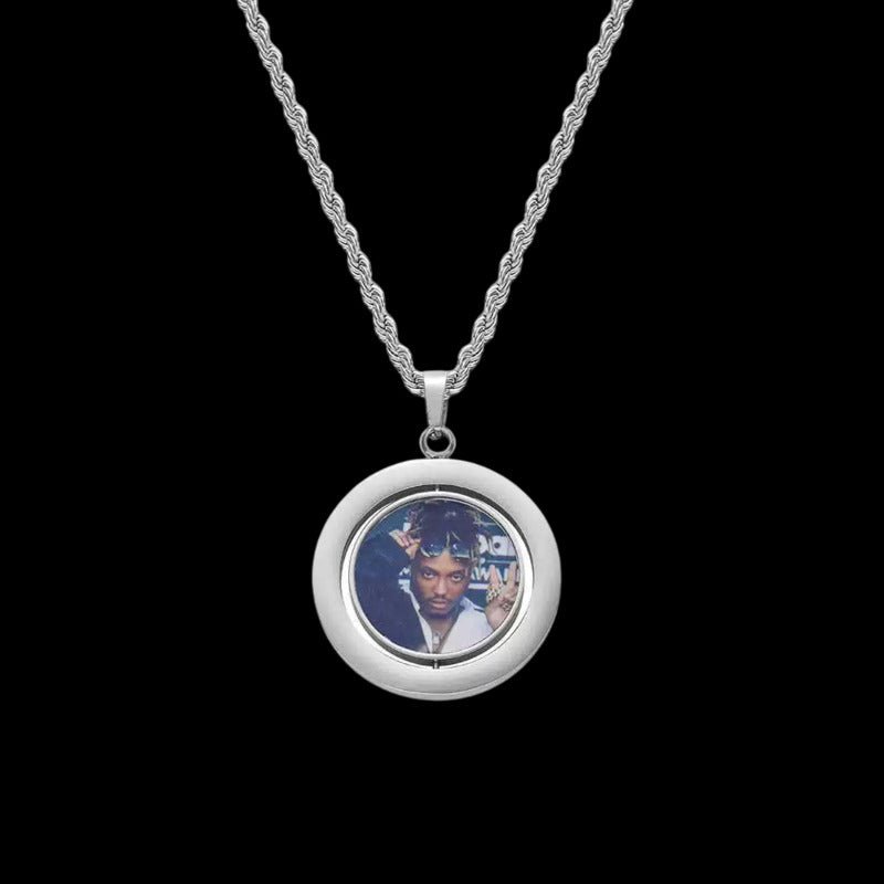 3D Customized Double Sided Photo Stainless Steel Round Pendant - 33mm - TONGSHOP / Length:16 / Length:18