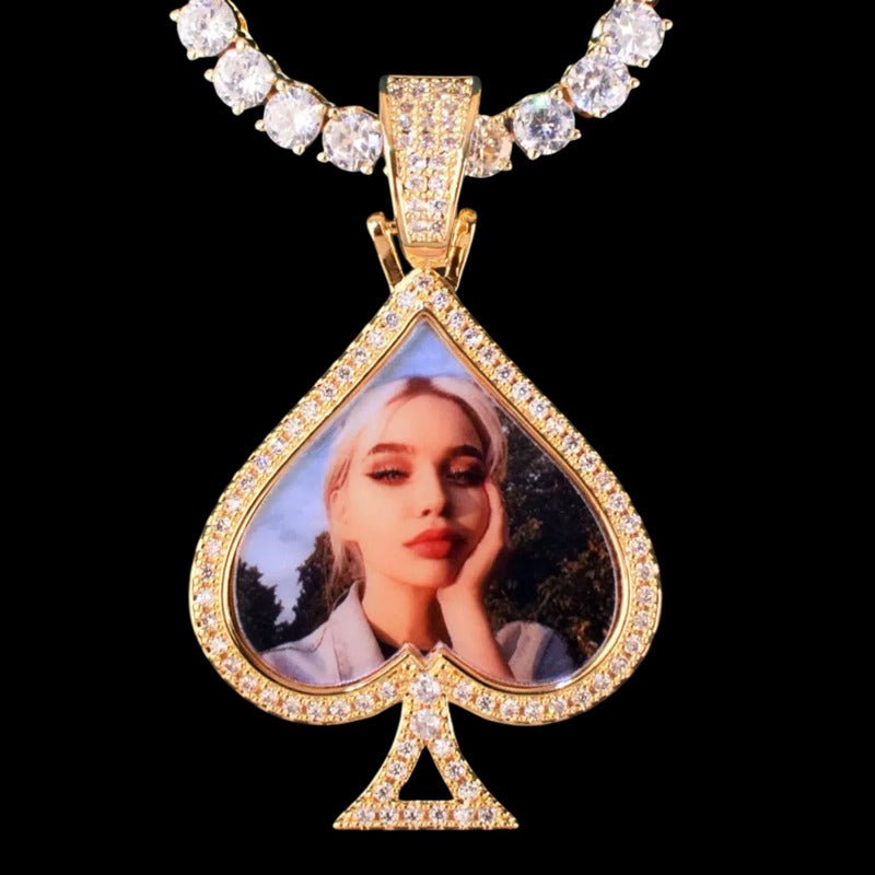 3D Customized Photo Ace of Spades Pendant - 32mm - TONGSHOP / Length:16 / Length:18