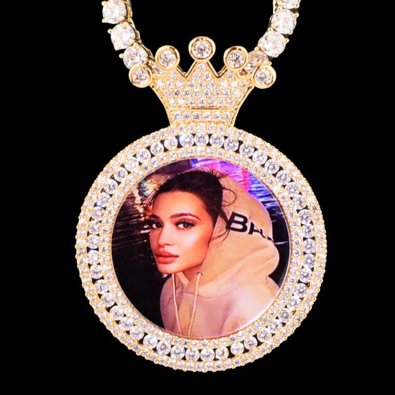 3D Customized Photo Crown Round Pendant - 40mm - TONGSHOP / Length:16 / Length:18