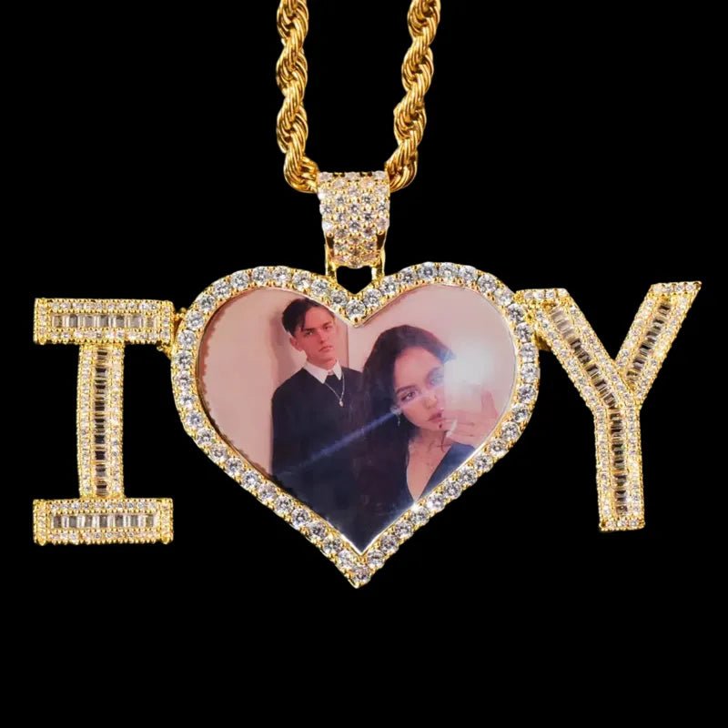 3D Customized Photo "I Love You" Heart Pendant - 70mm - TONGSHOP / Length:16 / Length:18