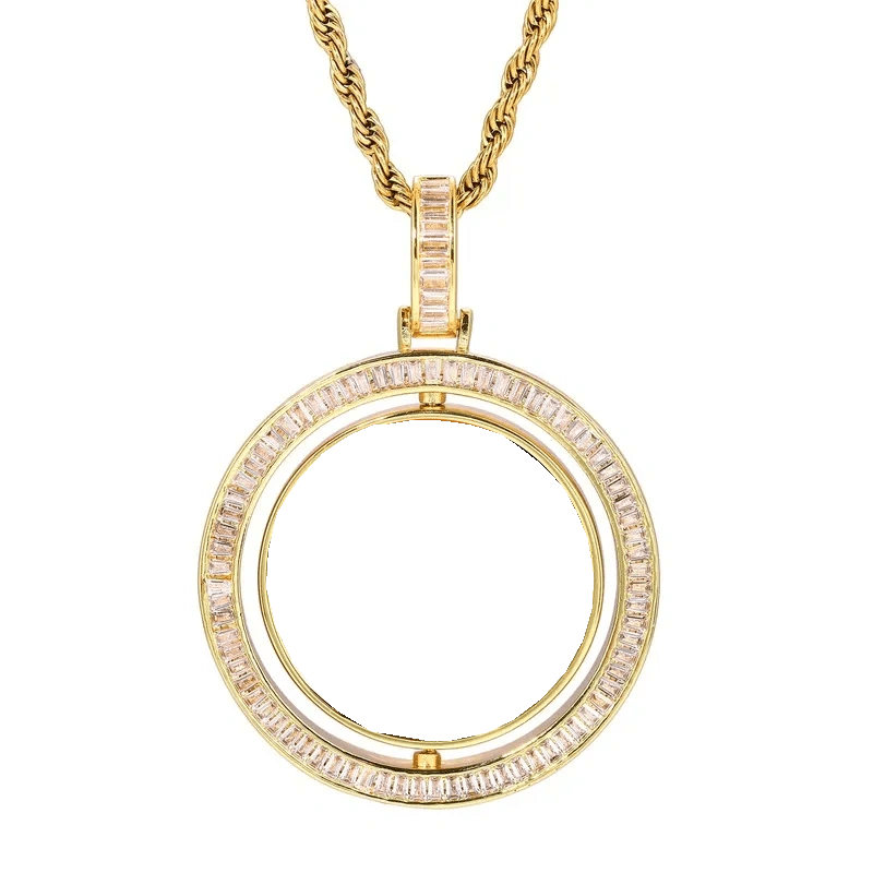 3D Double-Sided Rotated T-Shaped Diamond Round Pendant - 42mm - TONGSHOP /Length:18