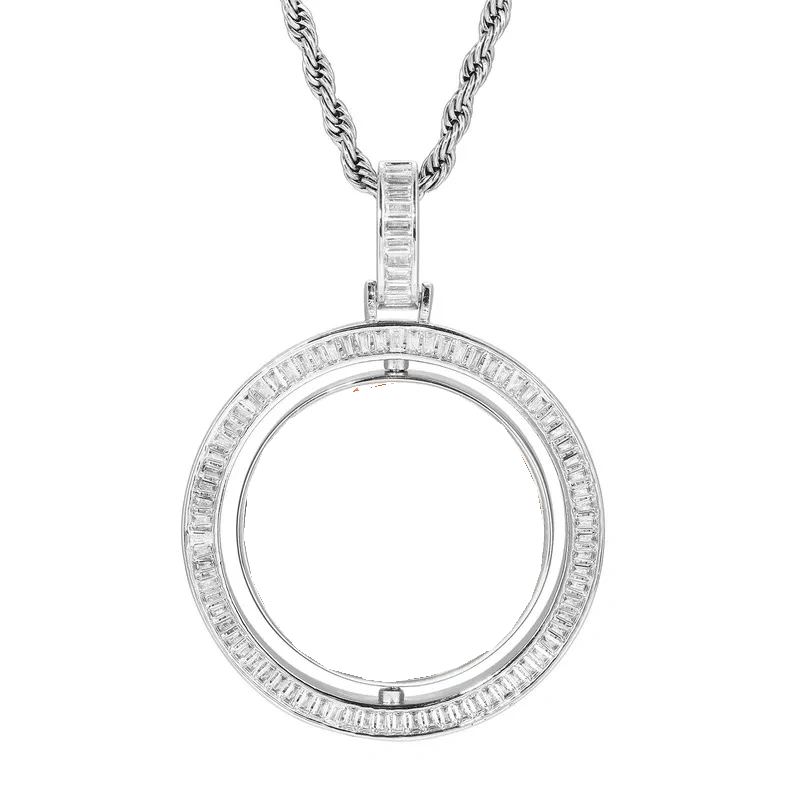 3D Double-Sided Rotated T-Shaped Diamond Round Pendant - 42mm - TONGSHOP /Length:18