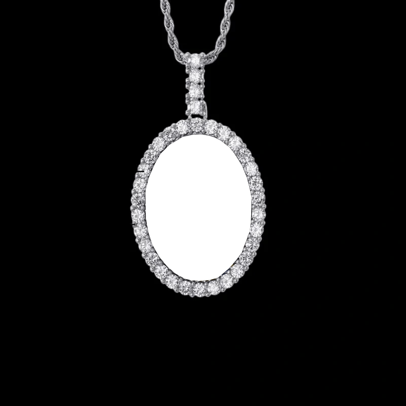 3D New Custom Photo Oval Pendant in White Gold - 38mm - TONGSHOP / Length:16 / Length:18