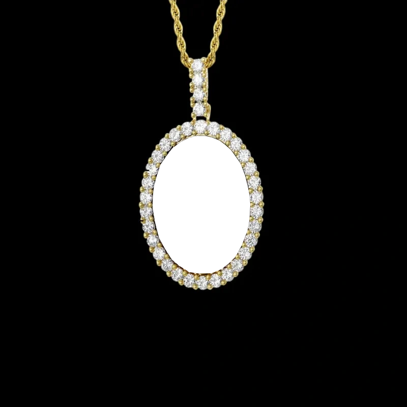 3D New Custom Photo Oval Pendant in Yellow Gold - 38mm