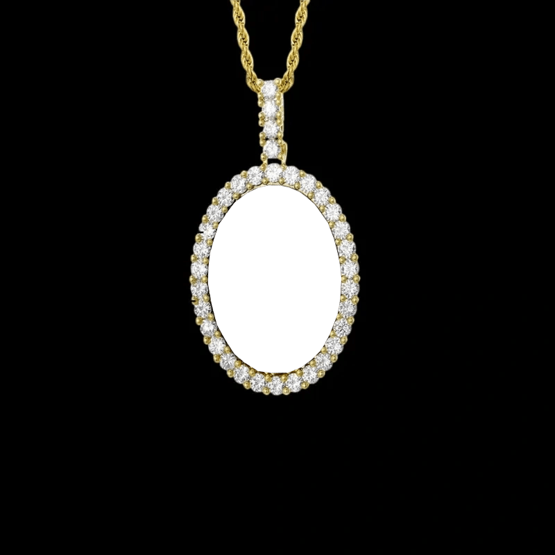 3D New Custom Photo Oval Pendant in Yellow Gold - 38mm - TONGSHOP / Length:16 / Length:18