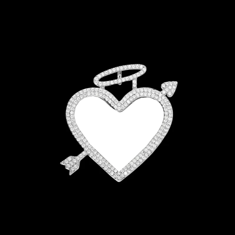 3D Arrow Through Heart Custom Photo Pendant in White Gold - 45mm - TONGSHOP / Length:16 / Length:18