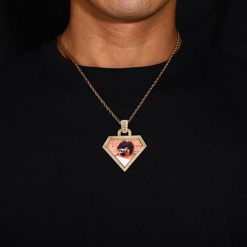 3D Diamond - Shaped Photo Pendant - 50mm - TONGSHOP / Length:16 / Length:18