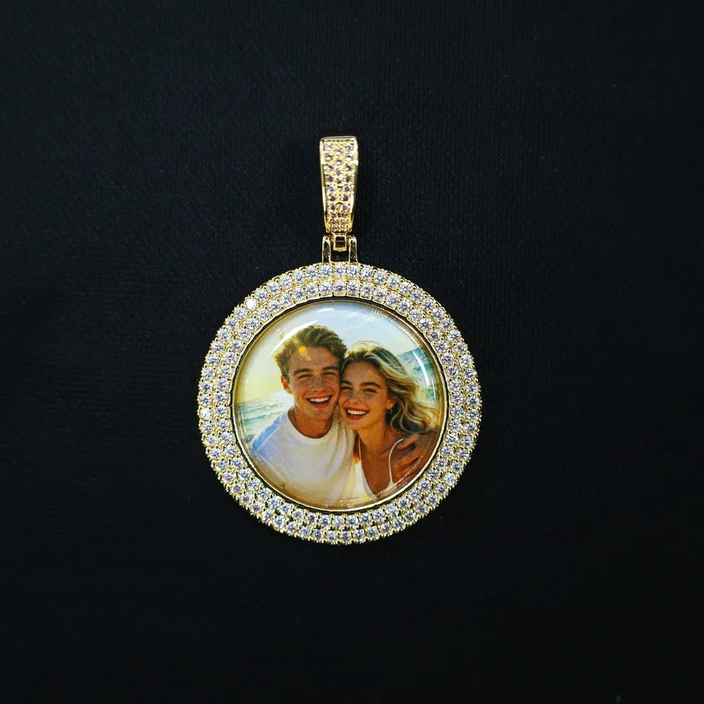 3D Double - Row Diamond - Set Circular Photo Pendant - TONGSHOP / Length:16 / Length:18