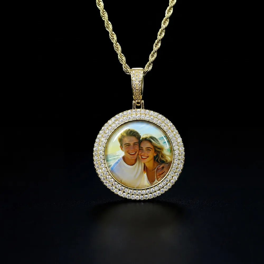 3D Double - Row Diamond - Set Circular Photo Pendant - TONGSHOP / Length:16 / Length:18