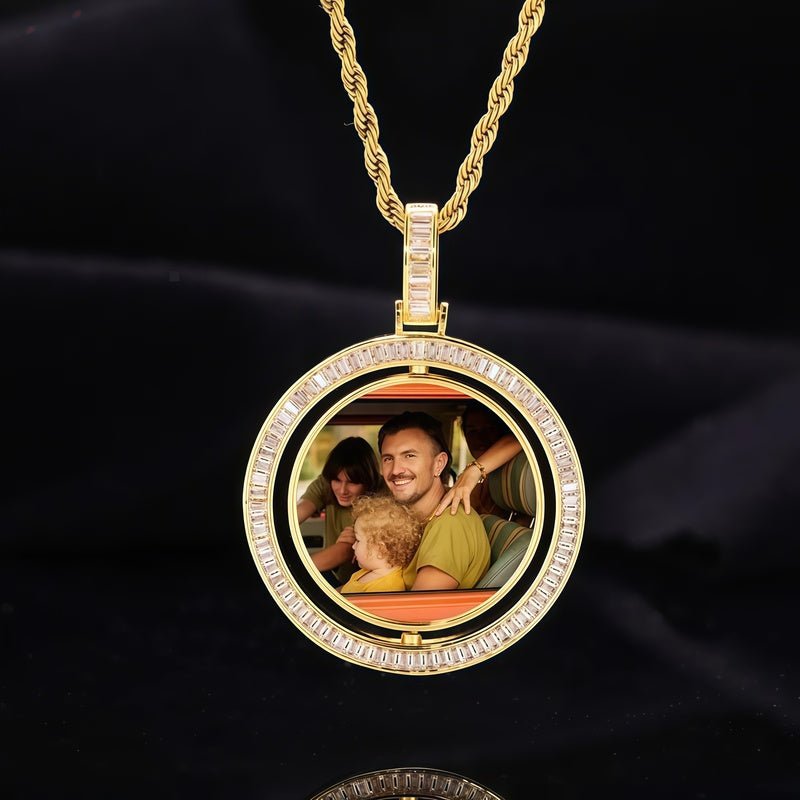 3D Double-Sided Rotated T-Shaped Diamond Round Pendant - 42mm - TONGSHOP /Length:18