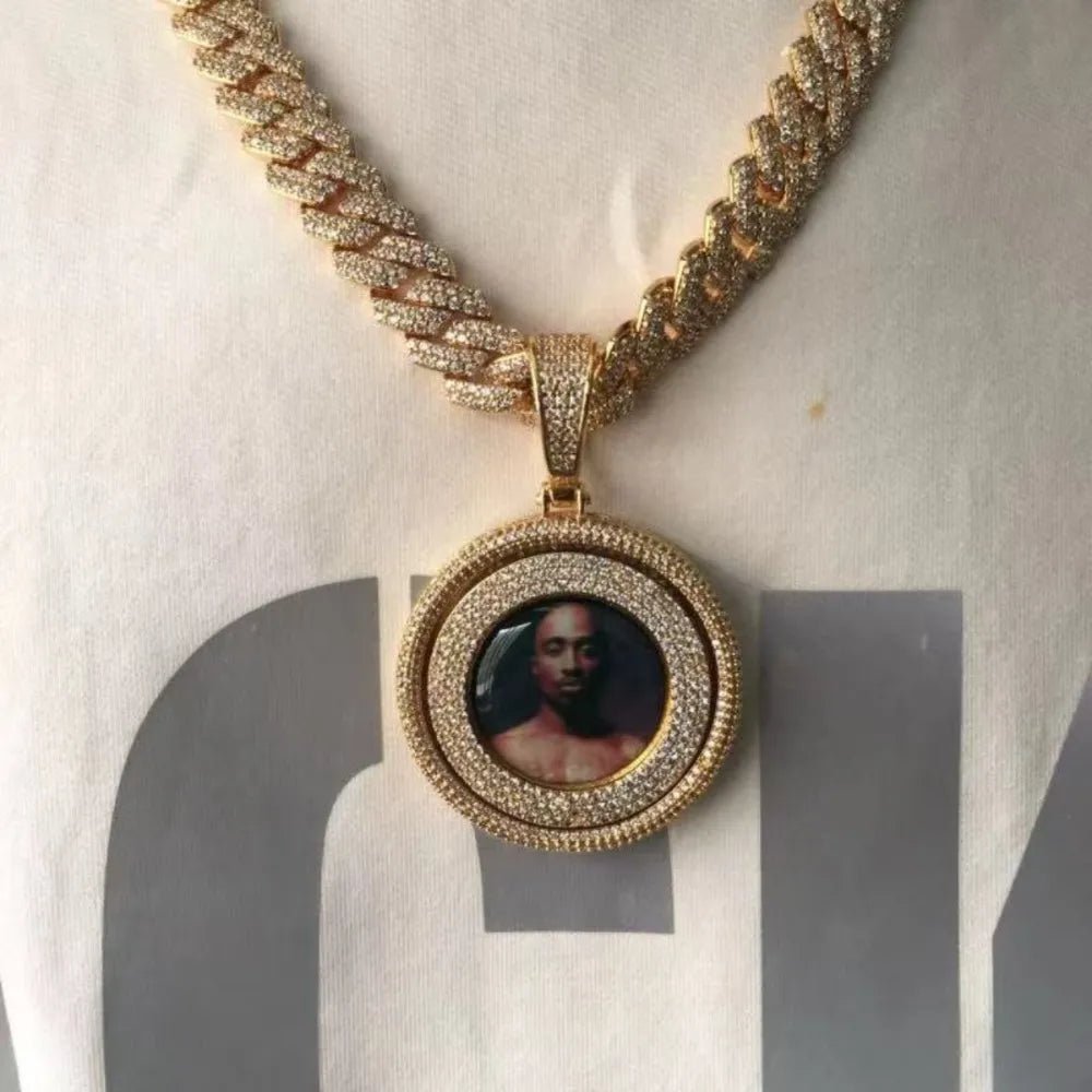 3D Full - Diamond Rotating Round Photo Pendant - TONGSHOP / Length:16 / Length:18