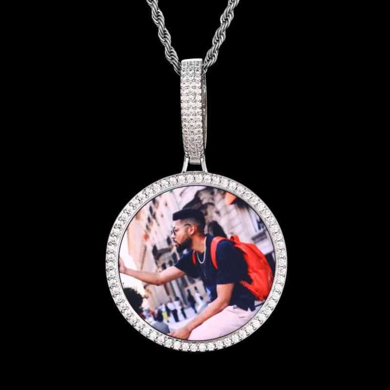 3D Large Buckle Solid Round Custom Photo Pendant - 45mm - TONGSHOP / Length:16 / Length:18