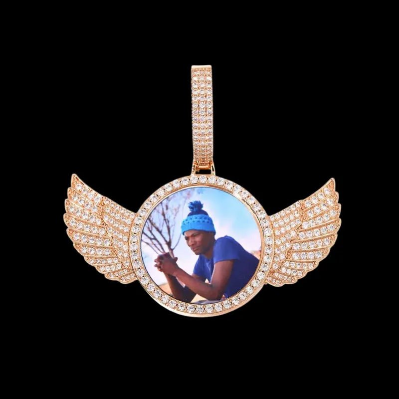 3D Large Buckle Solid Wings Round Custom Photo Pendant - 68mm - TONGSHOP / Length:16 / Length:18