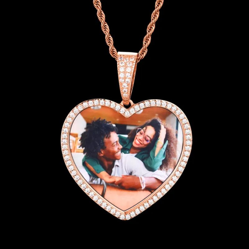 3D Large Solid Heart Custom Photo Pendant - 50mm - TONGSHOP / Length:16 / Length:18