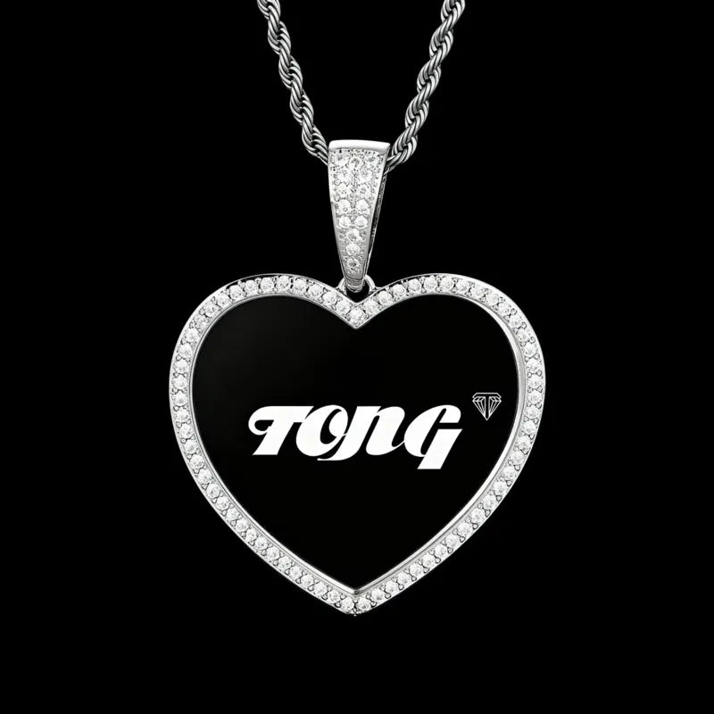 3D Large Solid Heart Custom Photo Pendant - 50mm - TONGSHOP / Length:16 / Length:18
