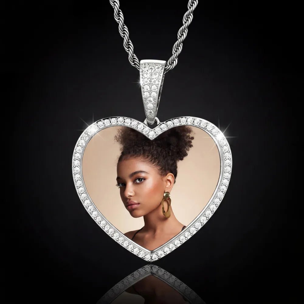 3D Large Solid Heart Custom Photo Pendant - 50mm - TONGSHOP / Length:16 / Length:18
