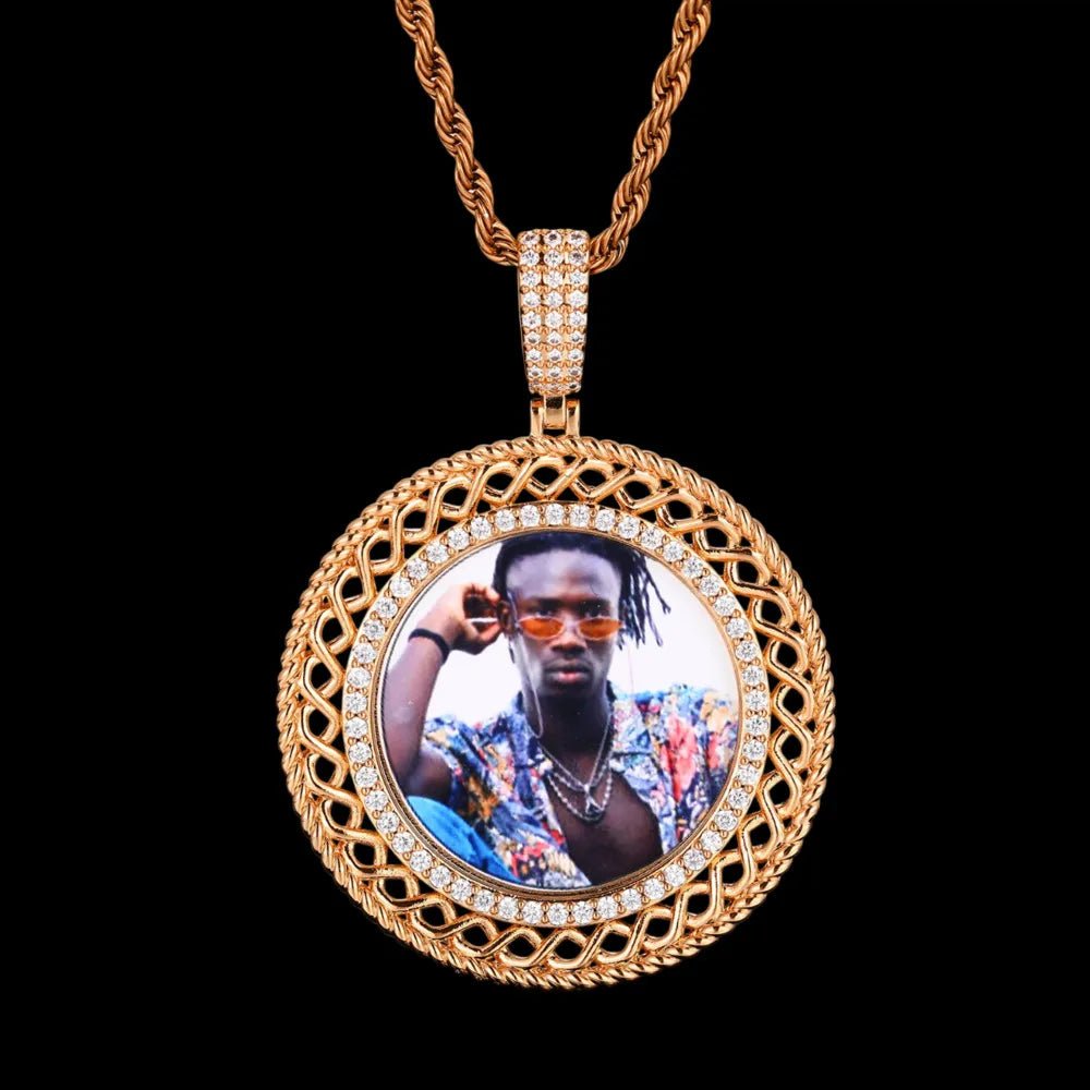 3D Memory Custom Photo Frame Round Hollowed - Out Pendant - 45mm - TONGSHOP / Length:16 / Length:18