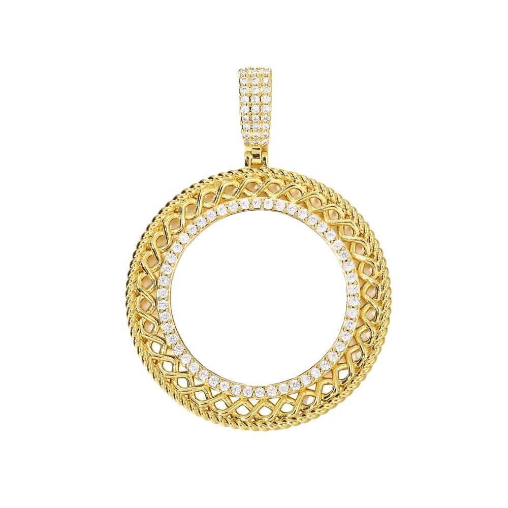 3D Memory Custom Photo Frame Round Hollowed - Out Pendant - 45mm - TONGSHOP / Length:16 / Length:18