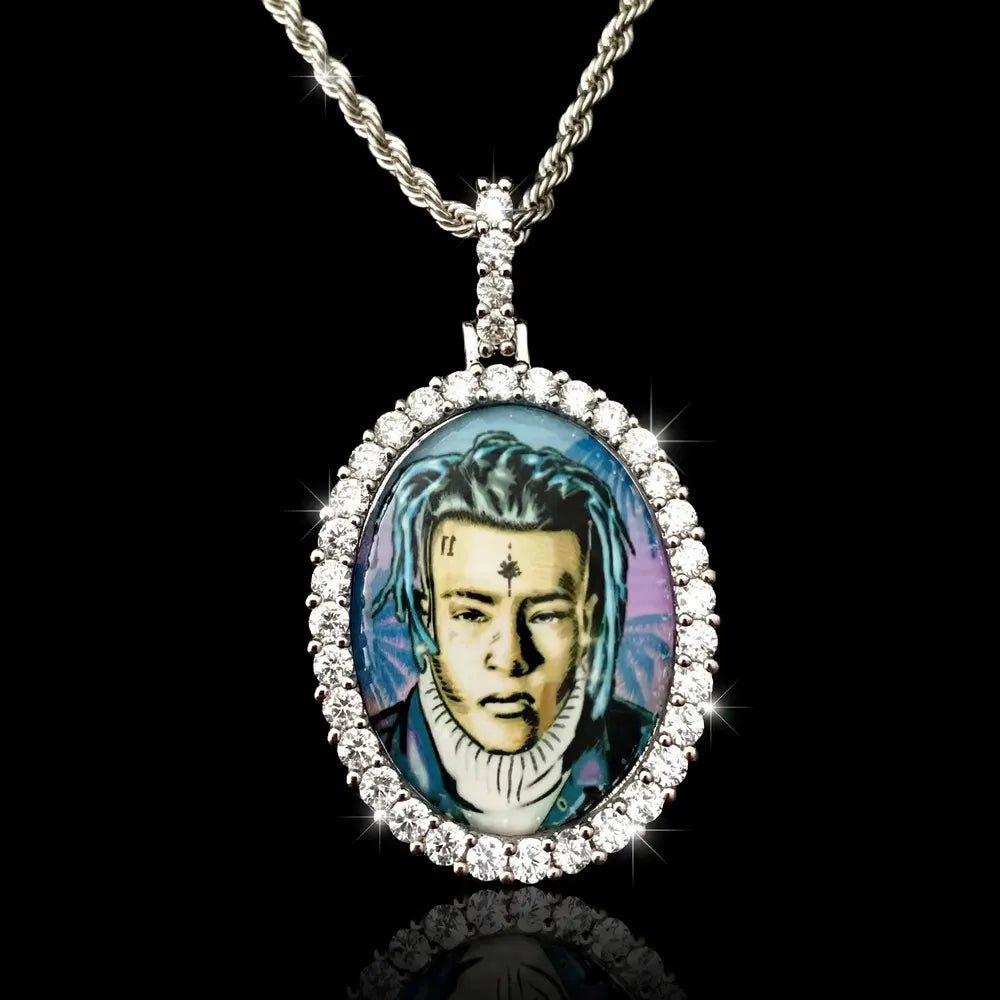 3D Oval Photo Diamond Iced - Out Pendant - TONGSHOP / Length:16 / Length:18