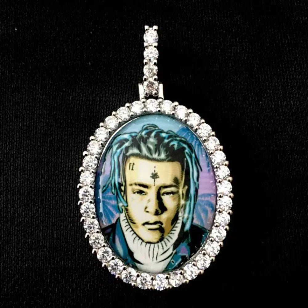 3D Oval Photo Diamond Iced - Out Pendant - TONGSHOP / Length:16 / Length:18